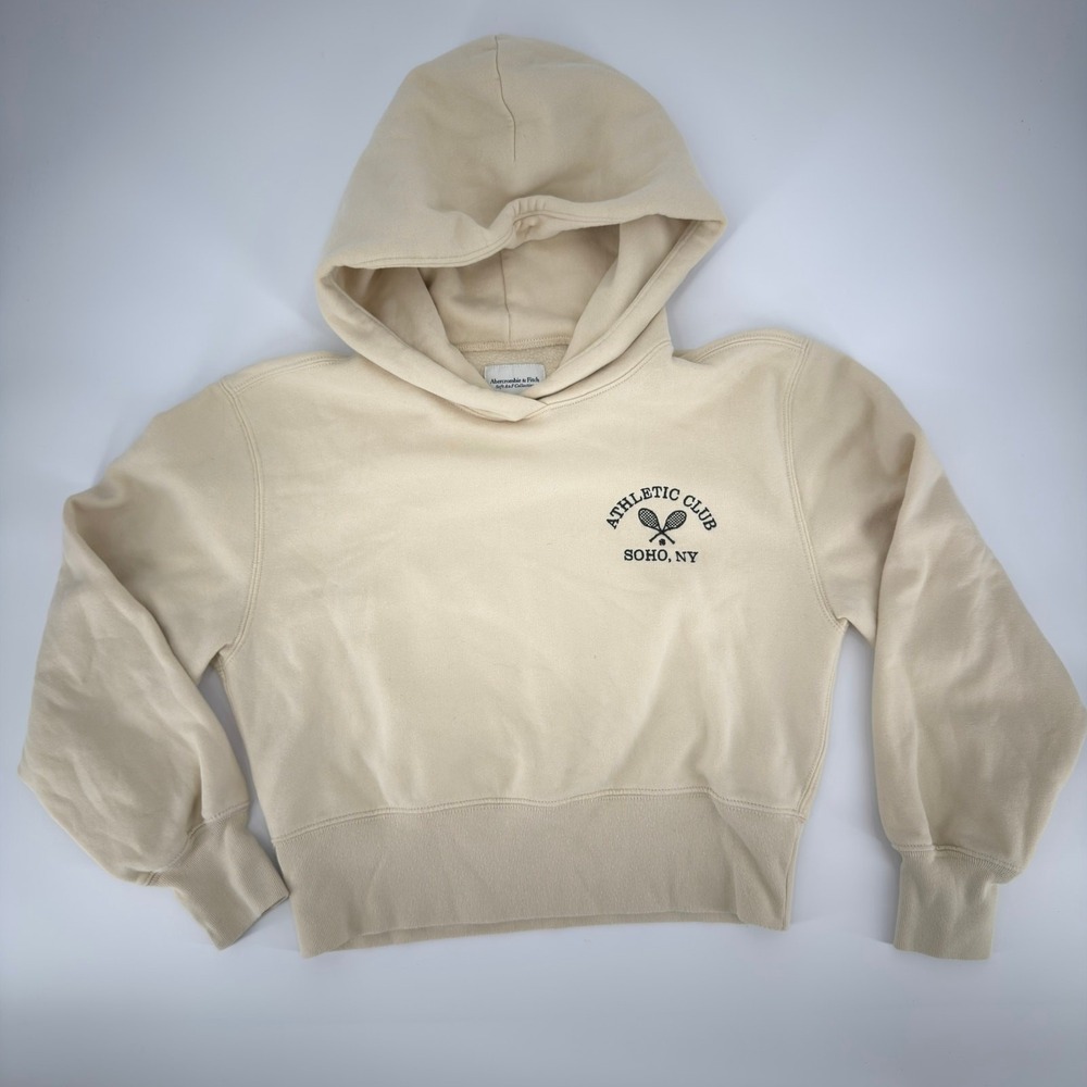 Abercrombie & Fitch Athletic Club Hoodie Soho NY Modern Womens Size S Cream Tan